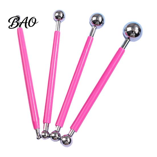 Fondant Decorating Tools 4Pcs Polymer Clay Shaping Tool Set, Sculpting Stick with Stainless Steel Ball, 4 Size DIY Pottery Modeling