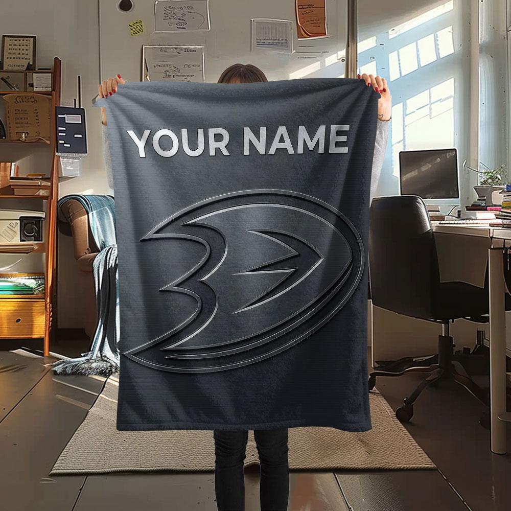 Custom Name,Anaheim Ducks Printed Flannel Blanket, soft throw for bedroom sofa, washable, Christmas present, great gift.