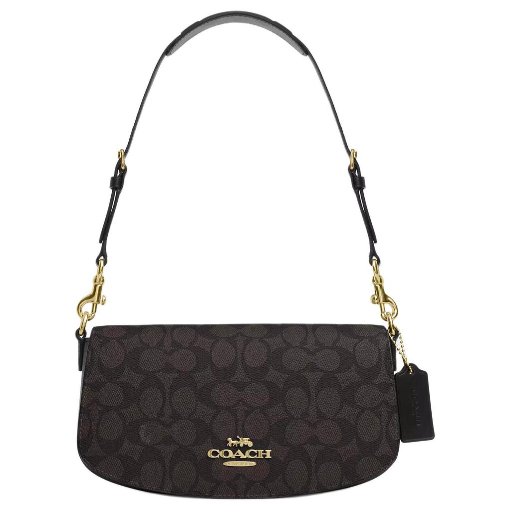Coach Andrea 24 Klassische Monogramm Abnehmbarer Schultergurt PVC Leder Tragetasche Schultertasche Mittel Damen Taschen Walnuss Schwarz CV973-IMXAQ