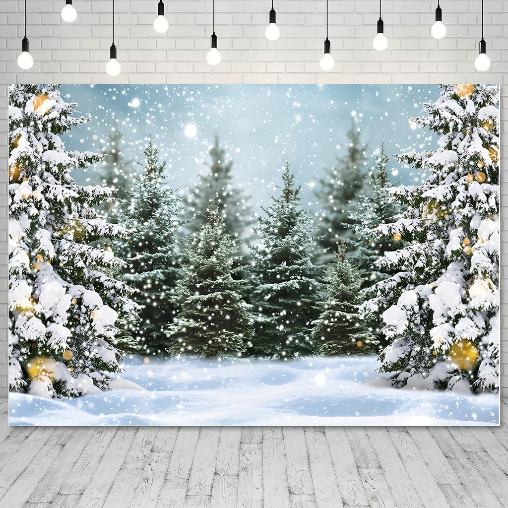 Rustic Snow Forest Christmas Backdrop Winter Wonderland Scene for Photography, Party Decor  Photo Booth Props