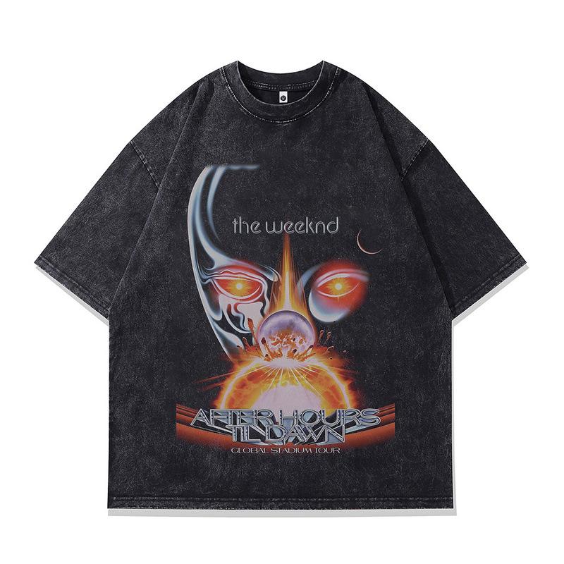 Europäisches Und Amerikanisches High Street Bedrucktes T-Shirt Gewaschen Retro Und Alt 230G Reine Baumwolle Halbärmel Vintage Herren Und Damen