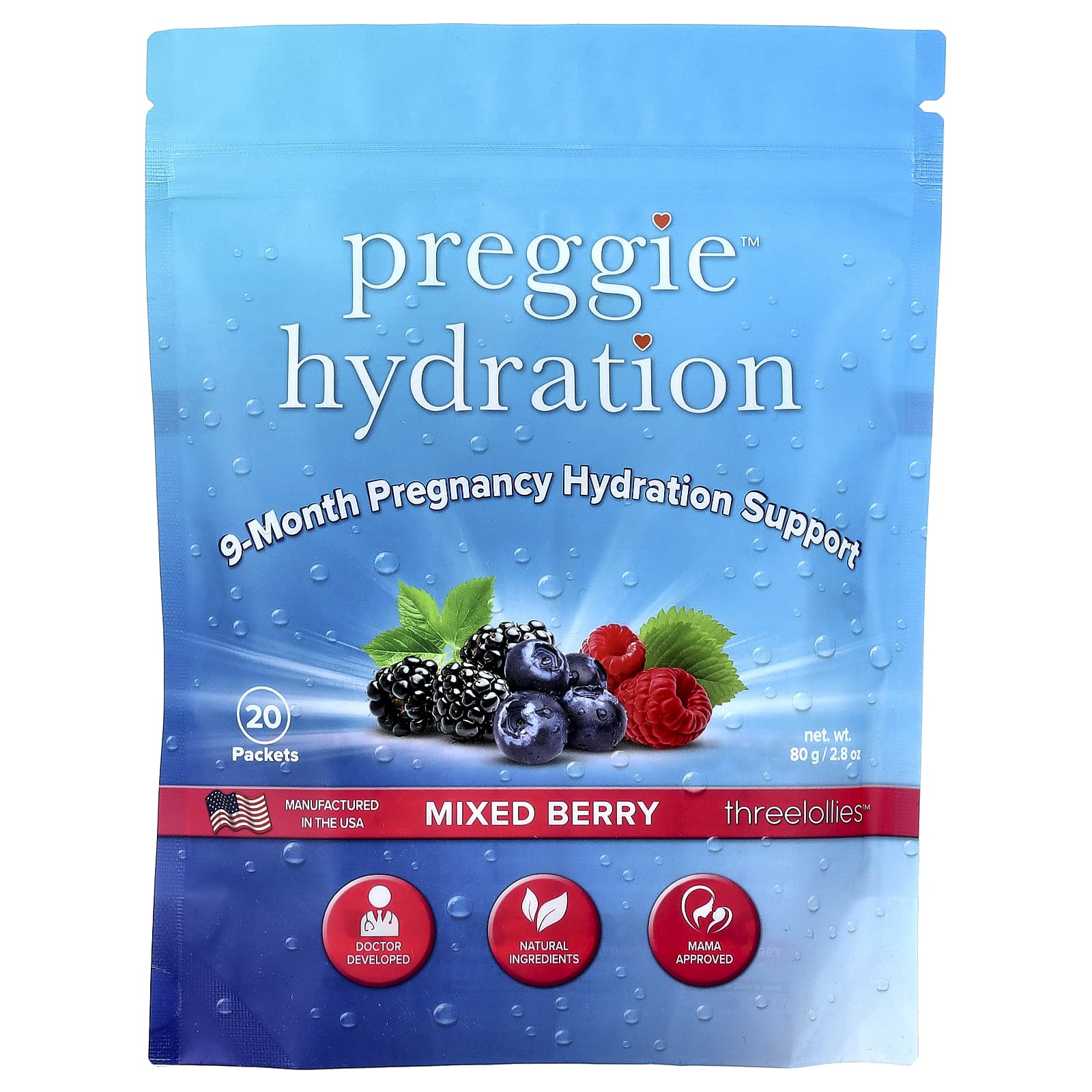 

Preggie, Hydration, Mixed Berry, 20 Packets, 4g (0.14oz) Each