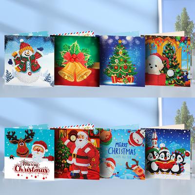 8pcs Diamond Painting Greeting Card Christmas Embroidery Kit 5D DIY Partial Drill Card Art Craft Handmade for Birthday Festival