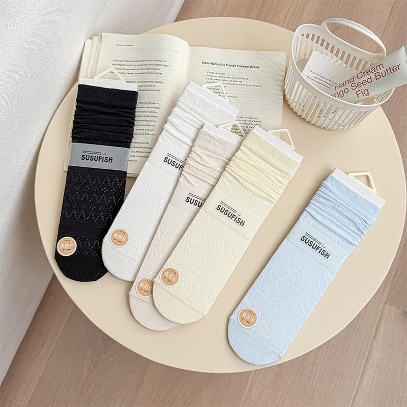 Spring and Summer Lightweight Children's Silk Bamboo Silk Solid Color Multi-Purpose Mid-Calf Socks Breathable Layered Socks Without Bones