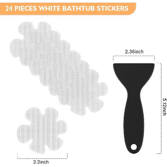 Non Slip Bathtub Stickers, 24 PCS Shower Stickers for Safety Bathroom Tubs, Bathtub Non Slip Stickers and Adhesive Decals Scraper for Bath Tub,
