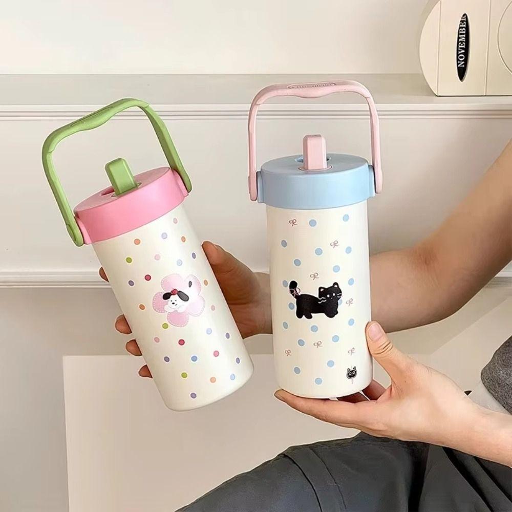 600ML Vacuum Cup With Pendant Insulated Cup Cute Thermal Water Bottle  for Boys and Girls