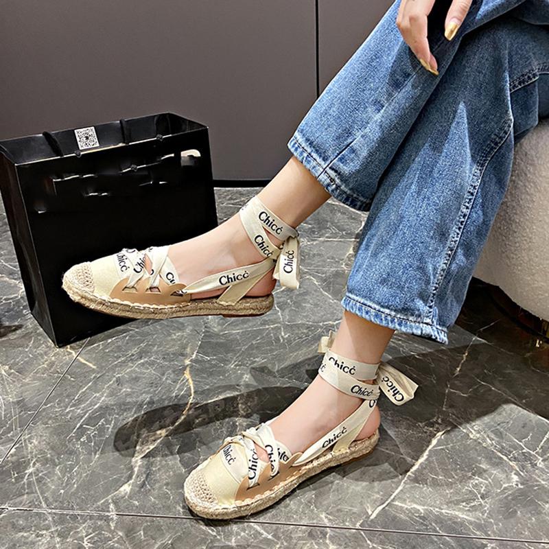 Fashion New Summer Women's Personalized Espadrille Strap Flat Roman Style Baotou Sandals Fashion Outdoor Beach Women's Shoes Size 35-40