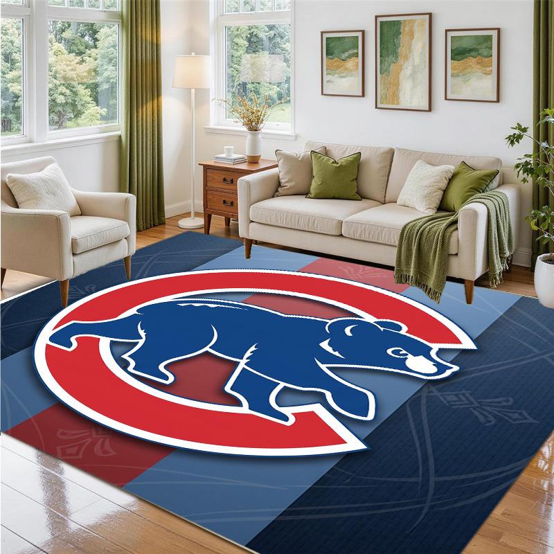 Chicago Cubs Design Crystal Velvet Rug Soft Decorative Mat for Bedroom Entrance