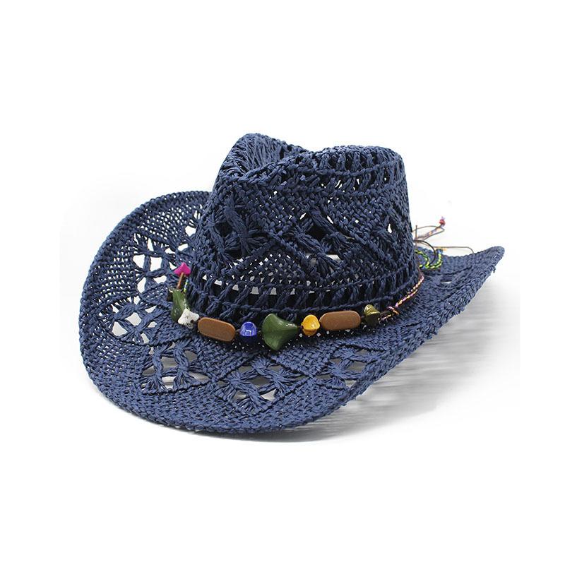 Spring And Summer Retro Colored Stone Denim Straw Hat Men'S And Women'S Hats Travel Shading Casual Versatile Beach