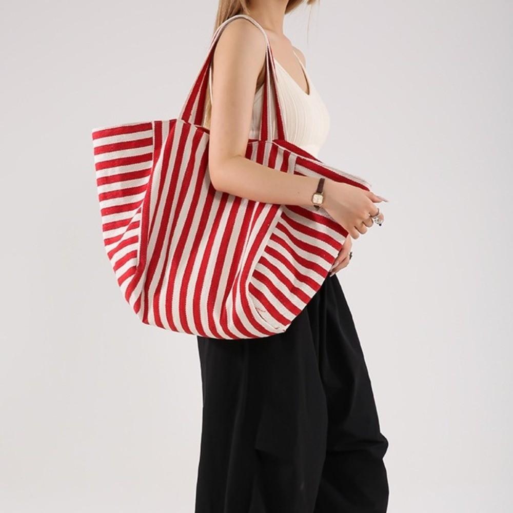 Shopping Bag Cloth Shoulder Bag Shoulder Pouch Tote Bag Simple Fashion Stripe Underarm Bag  Girls