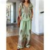 Y11116 Summer loose short-sleeved top wide-leg pants two-piece women's clothing European and American fashion suit