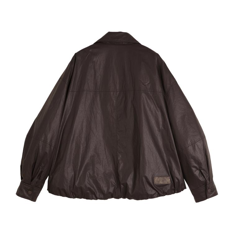 ELLE Design Francês Gola Lisa Cor Sólida Minimalista Básico Solto Confortável Jaqueta de Penas Feminina Roupa Exterior Marrom Escuro L7AYM005