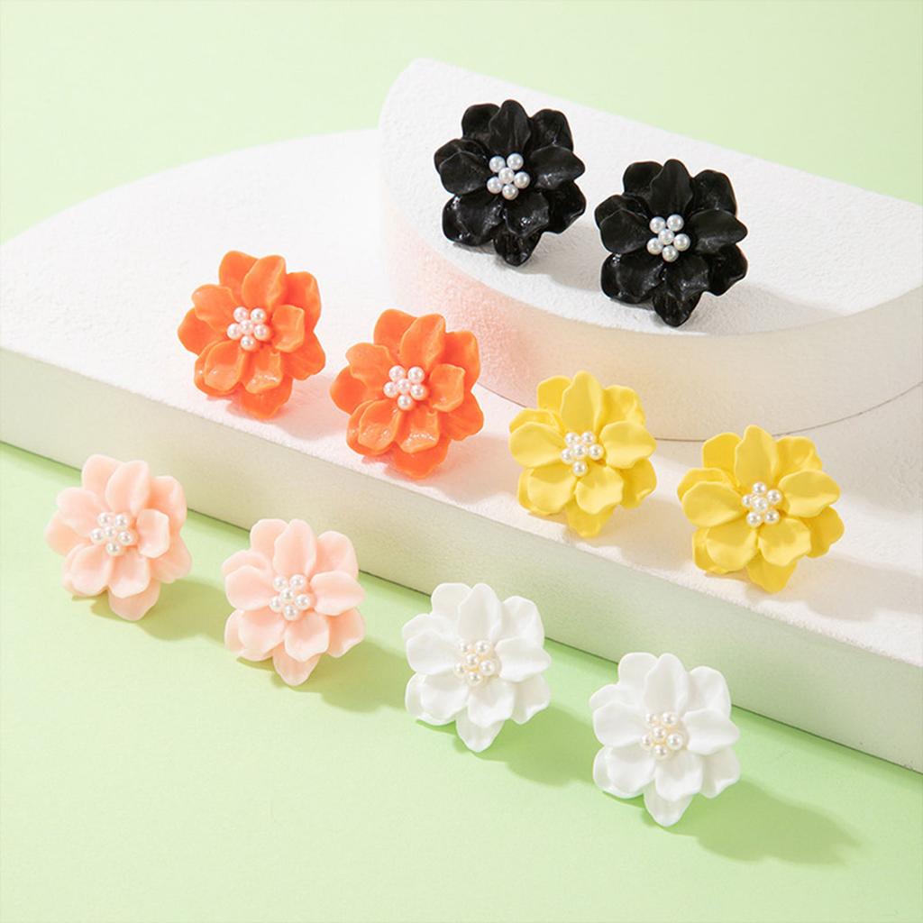 Trendy Camellia Stud Earring Exaggerated Versatile Flower Earrings For Women Summer Outdoor Ear Decoration Accessories 1 Pair