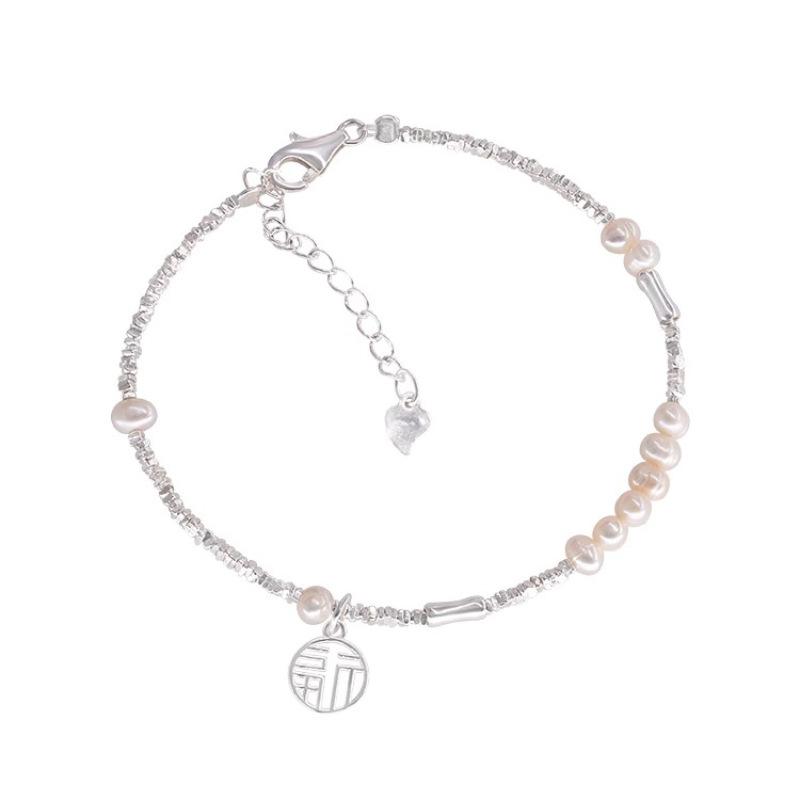925 Sterling Silver Bracelet for Women Girl Pearl Fu Zi Temperament Korean Retro Design Jewelry Gift Dropshipping