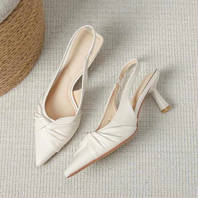 

5003-6 Huiliya тонкий каблук острый носок серебристые туфли на высоком каблуке женские 2025 новые Xiaoxiangfeng мягкая подошва сумка голова сандалии 39 абрикосовый