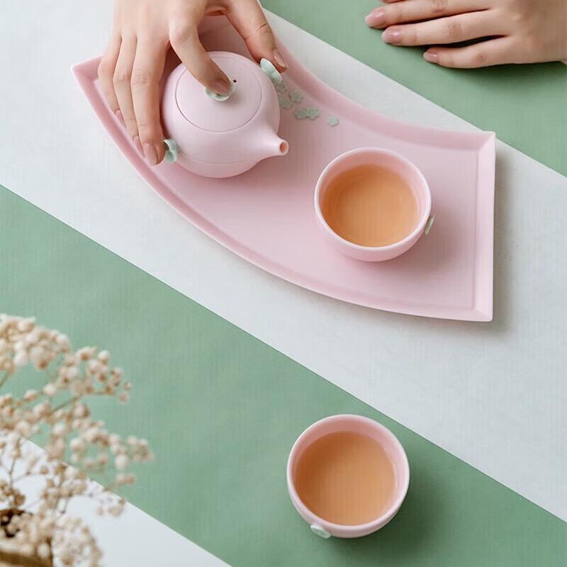 Wanqiantang Ceramic Kung Fu Tea Set - Early Spring Cherry Blossom Pink