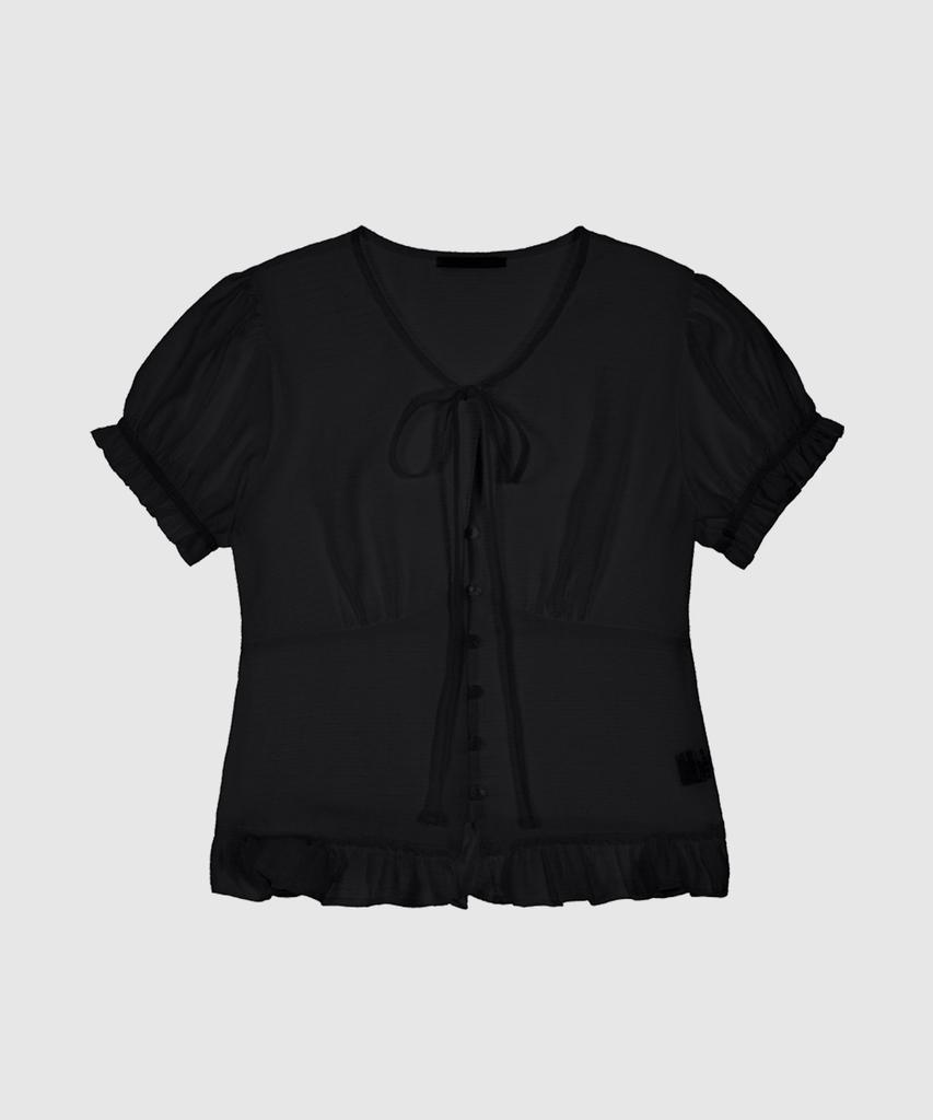 HAINT Sia Sheering Crop Tie Blouse 2Col_Black