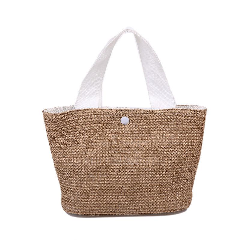 Woven Tote Bag With Magnetic Closure For Summer Beach And Vacation Use