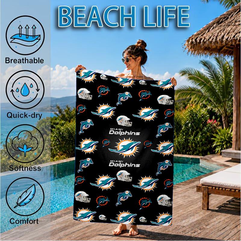 Dolphins Team Beach Towel, Microfiber Beach Towel, Perfect For Pool, Beach, Travel, Home Decor Beach Party Fan Gifts
