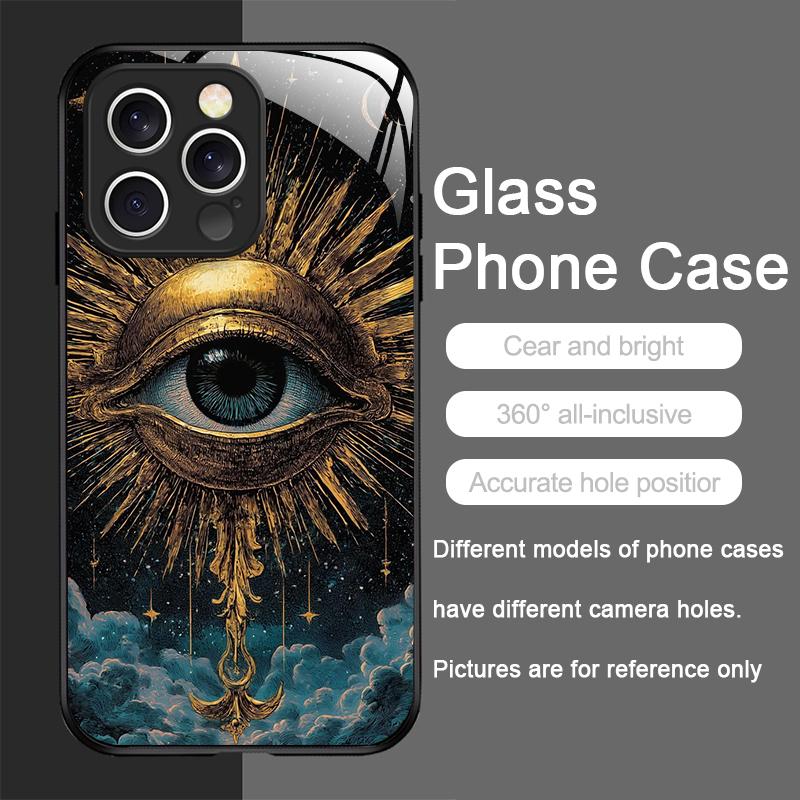 Retro Devil Eye Mysterious Totem Tempered Glass Phone Case for IPhone 17 16 Pro Max 15 14 13 12 Mini 11 X XS MAX 7 8 Plus Cover