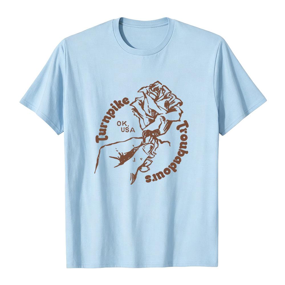 TURNPIKE TROUBADOURS Rose Tee Summer Cotton Short Sleeve Male Tshirts Streetwear Unisex Design Graphic Print Merch Soft Casual