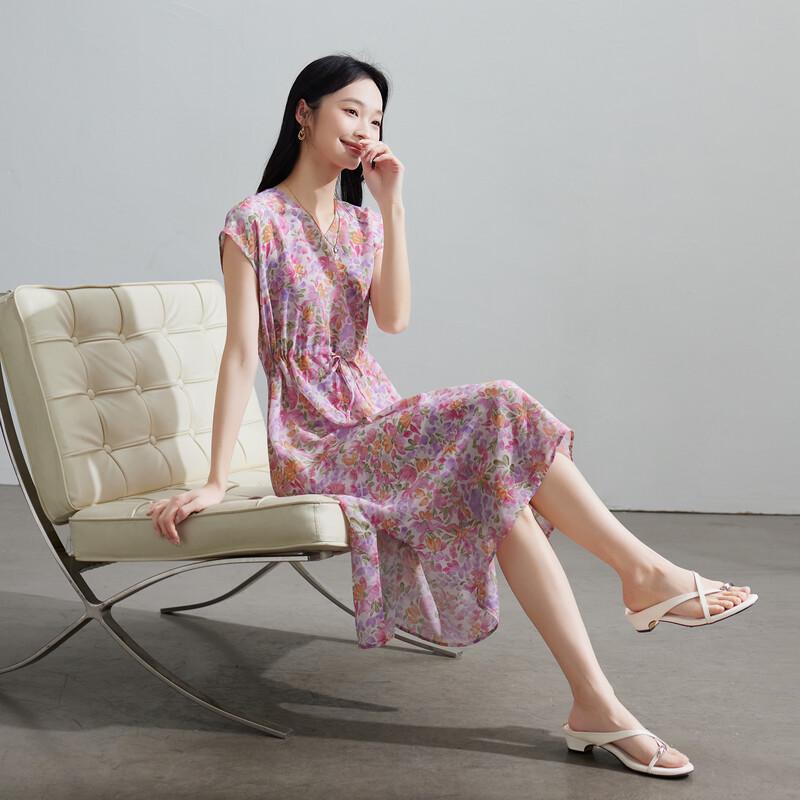 SOFSIL 2026 Summer French Floral V-Neck Midi Dress M