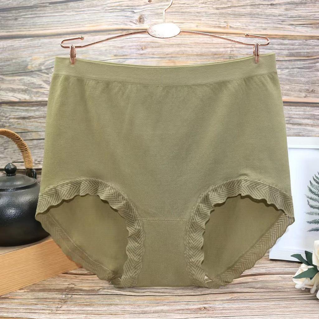 Plus Plus Size Women's Summer Lace Edge Seamless High Waist Briefs