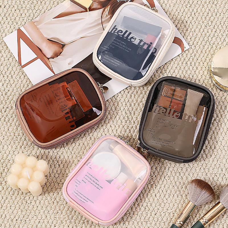 Borsa Trasparente in PVC per Cosmetici da Viaggio Portatile Mini Impermeabile Borsa per Rossetto Cosmetico Grande Apertura con Cerniera Borsa a Mano da Esterno