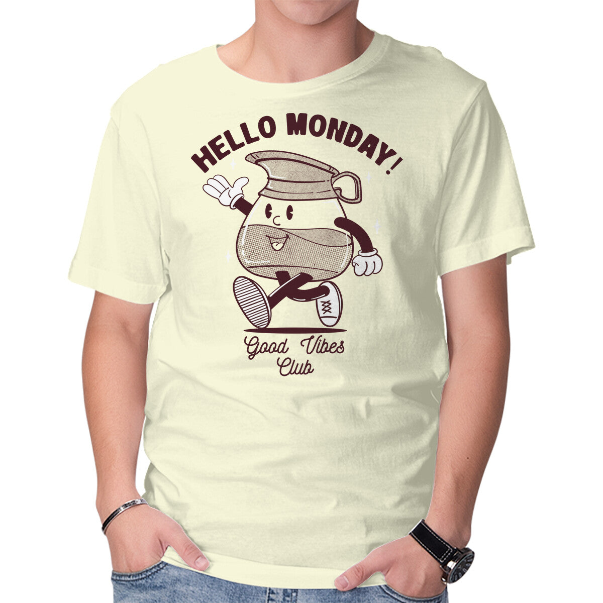 Unisex Crew Neck T-Shirt Good Vibes Club Graphic Short Sleeve Casual Tee M