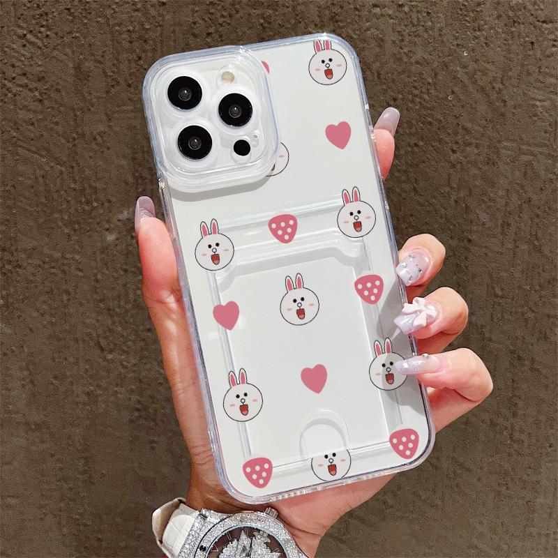 Card Slot Holder Silicone Wallet Pocket Case For iPhone 14 16 15 Infinix Note 30 Pro Oppo Reno 12F 13F Samsung A54 A34 A24 Cover Clear Phone Bumper