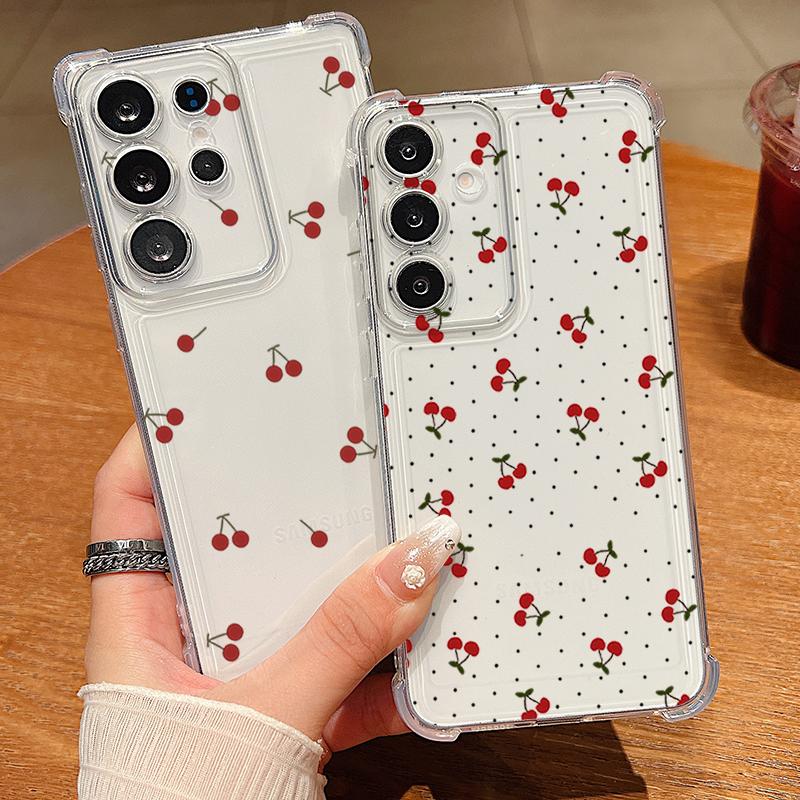 Little Cherry Pattern Phone Case For Samsung Galaxy A57 A37 A17 A56 A16 A55 A36 A26 A15 A35 A54 A53 Clear Shockproof Soft Cover