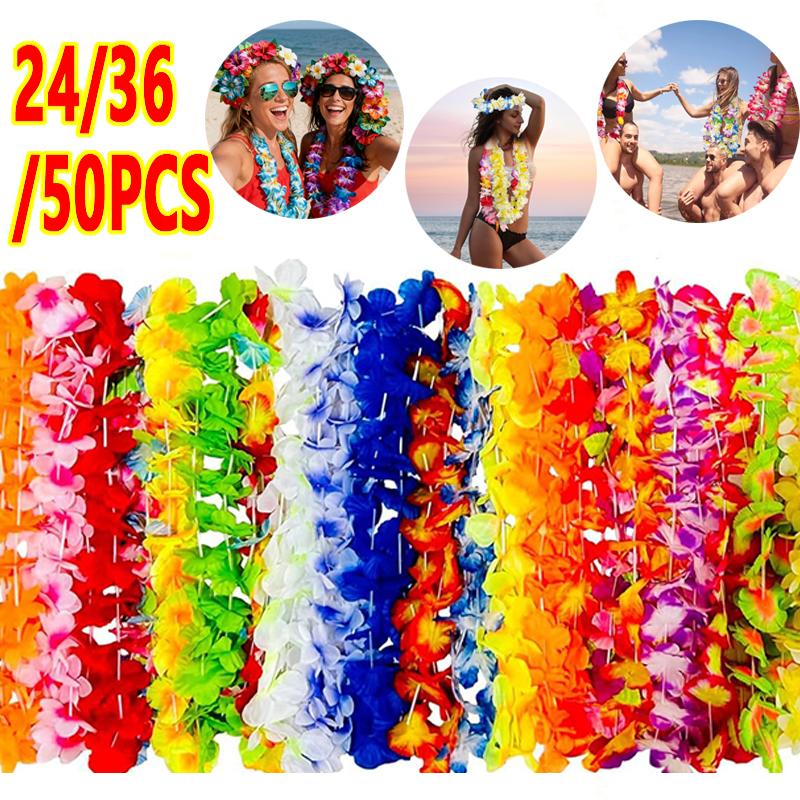 24/36/50PCS Hawaiianr Wreath Tropical Beach Pool Birthday Party Holiday Wedding Beach Birthday Artificial Flower Decorations