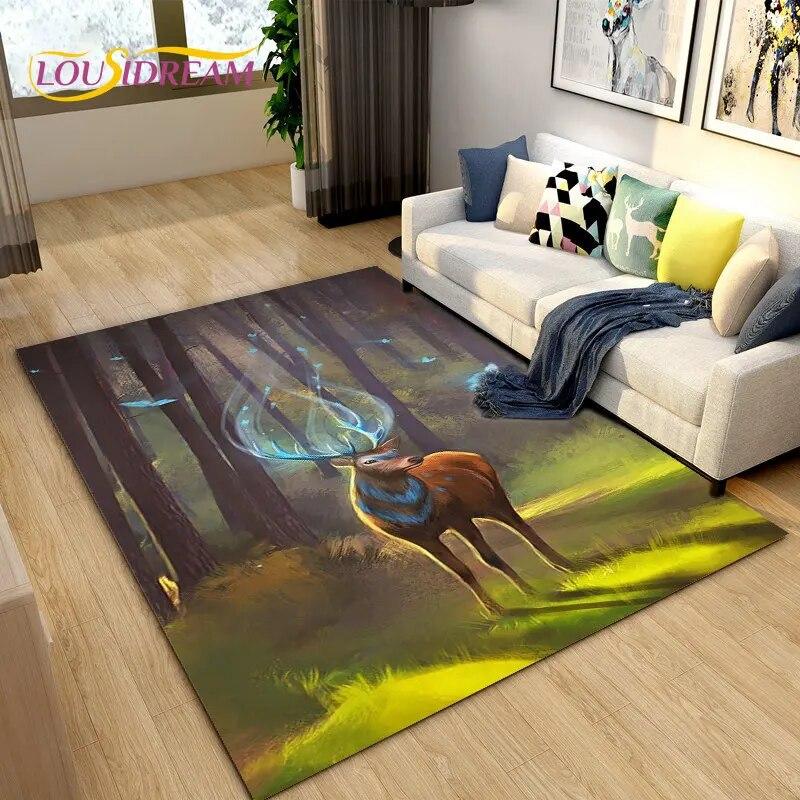 3D Cartoon Nordic Elk Reindeer Area Rug,Carpet Rug for Living Room Bedroom Sofa Doormat Decoration,Child Play Non-slip Floor Mat