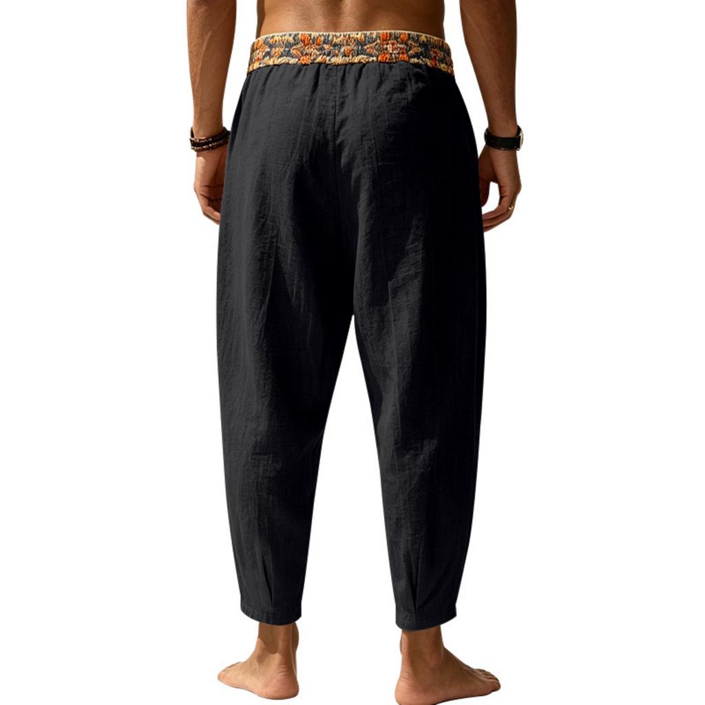 Men's Linen Loose Fit Color Wide Leg Pants with Tapered Hem for Business Casual
