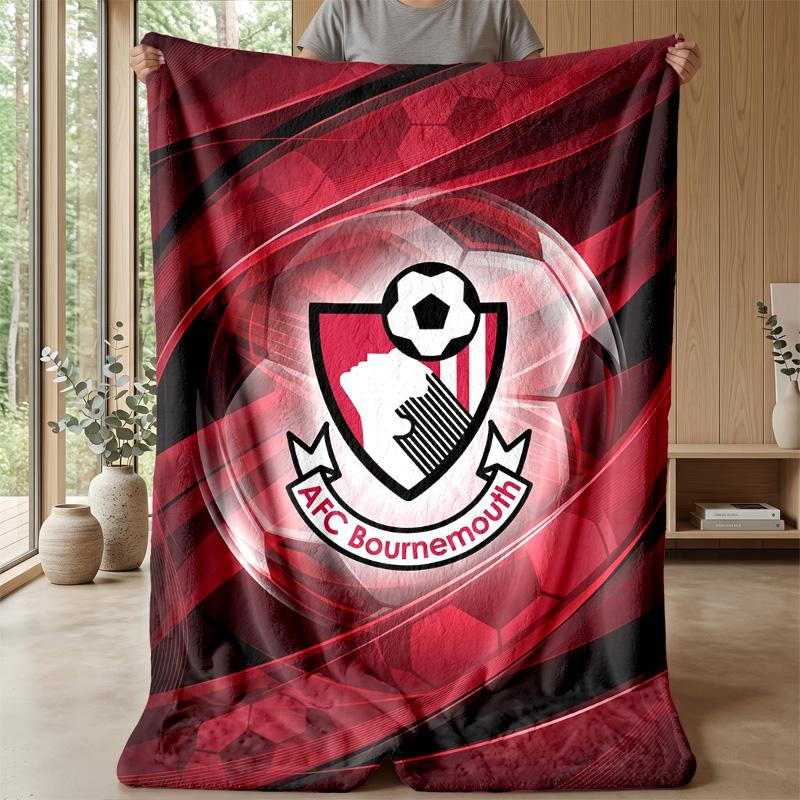 Bournemouth Football Print Flannel Blanket, Soft Warm Lightweight Throw Blanket for Sofa Bed Camping