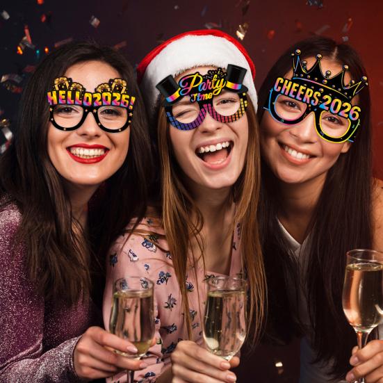 8 Pcs Happy New Year 2026 Paper Glasses New Year Party Eyewear Supplies for New Year's Eve Party Favors Photo Booth Props