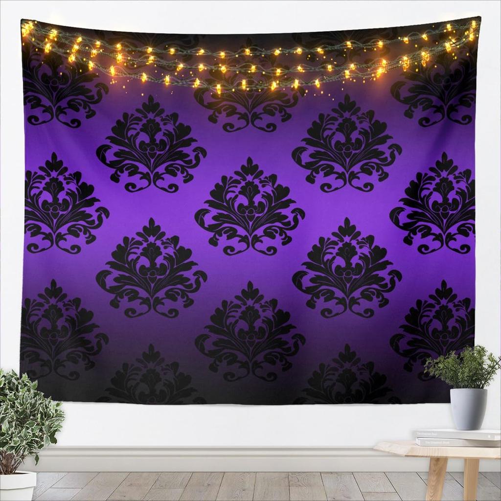 Black & White Crown Tapestry, Ornate Baroque Floral Pattern Print, Wall Hanging for Luxury & Vintage Aesthetic Home Decor