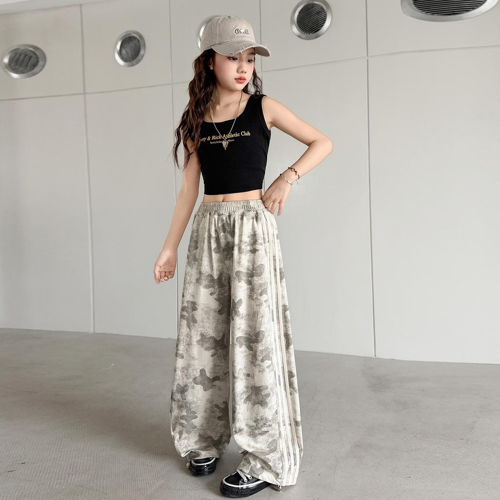 Girls' summer thin pants, girls' Korean version wide leg pants, children's sports pants, girls' summer camouflage casual pants