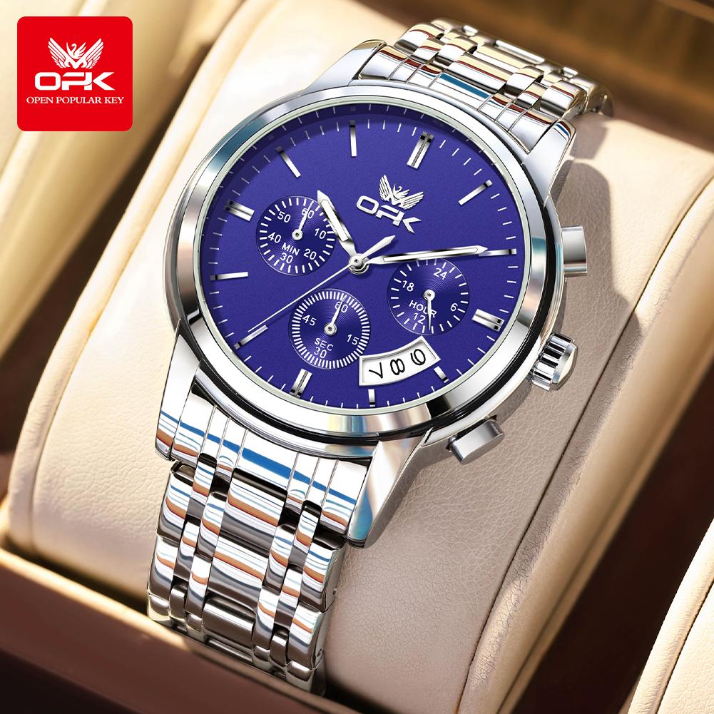 OPK 6051 Watches For Man Classic Fashion Chronograph Auto Date Waterproof Luminous Men's Wrist Watches Original Quartz Man Watch