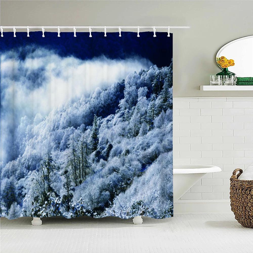 

River Forest Landscape Shower Curtain 3D Printed Mountain Tree Nature Scenery Waterproof Polyester Home Decor Bathroom Curtains W90xH180cm