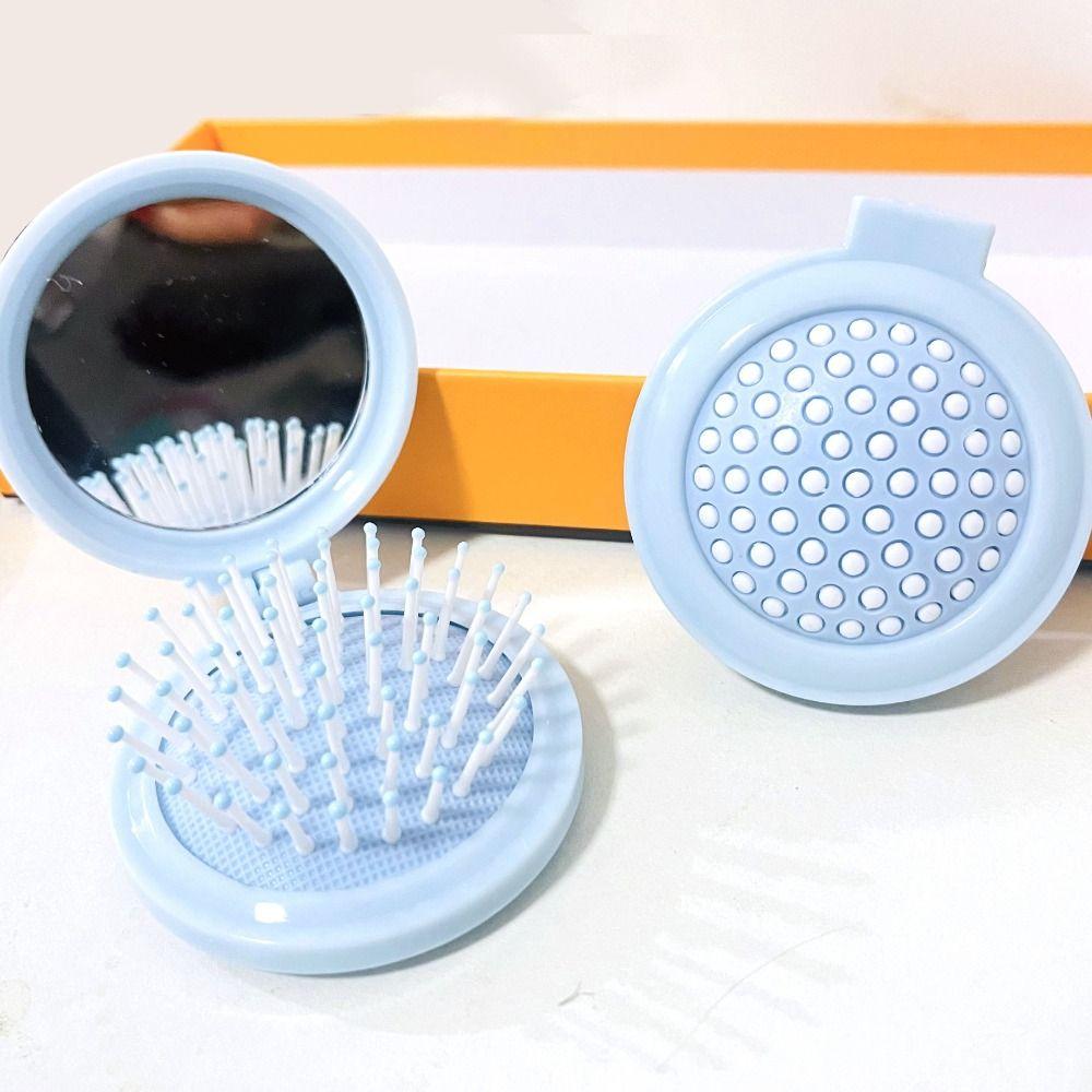 4Pcs Mini Makeup Mirror with Comb Round Air Cushion Comb Simple Folding Air Bag Comb  Girl Women