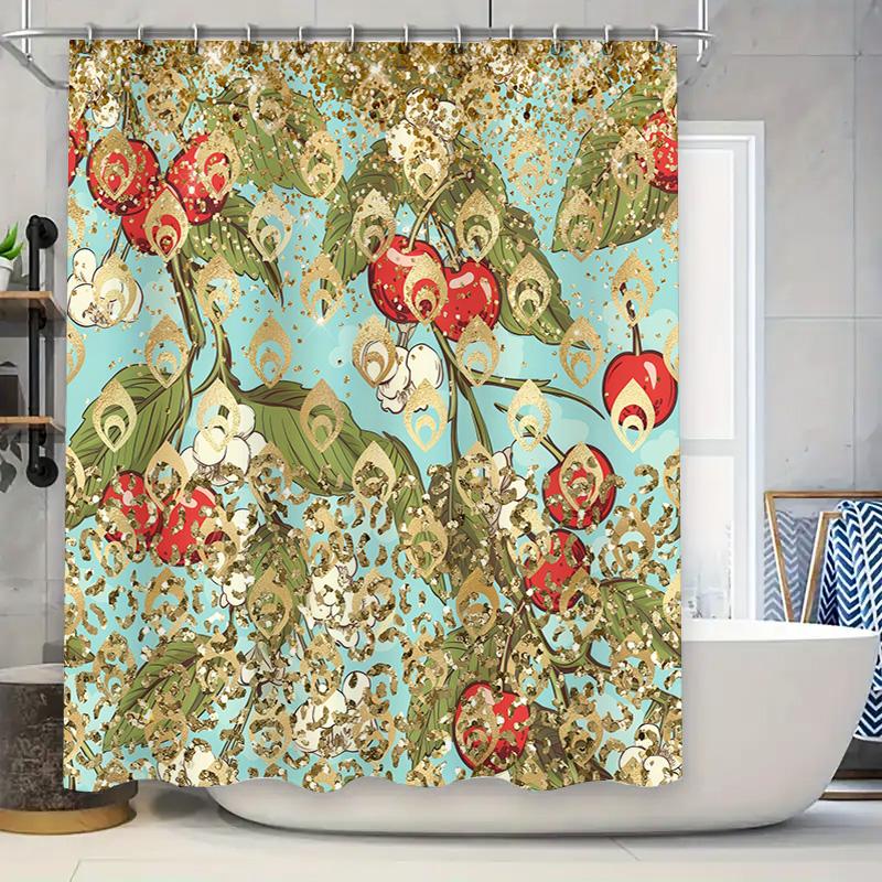 

Luxurious Blue Floral Bath Shower Curtain Vintage Decor Extra Long Waterproof Fabric Red Green White Print Perfect Gift for Home 90x180cm