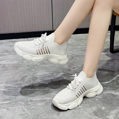 Atmungsaktive Mesh Flying Weaver Mädchen-Sportschuhe, neue Sommer vielseitige lässige Schnür-Plateauschuhe, rutschfeste Dad-Schuhe