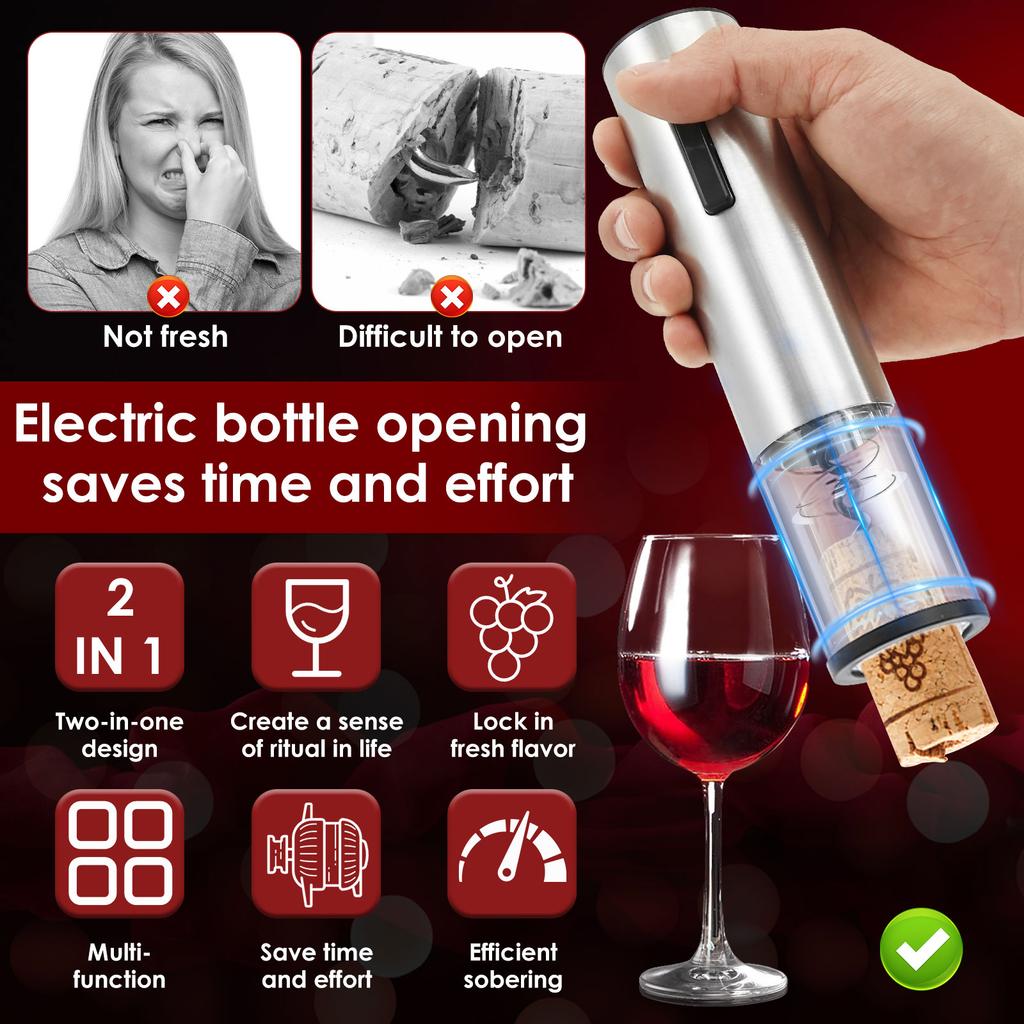 Electric Wine Opener Gift Automatic Corkscrew With Foil Cutter One-click Button Battery Bottle Opener For Kitchen Corkscrew Open