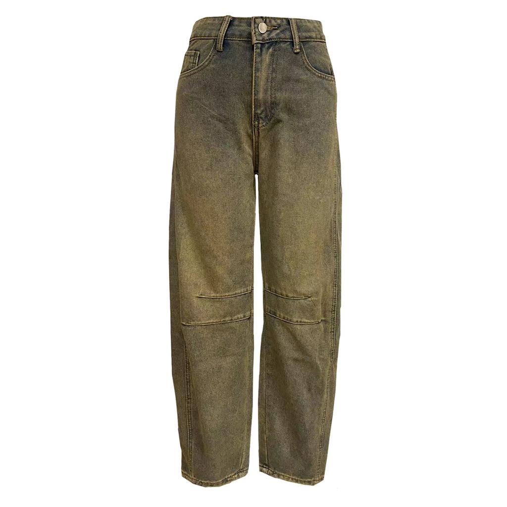 Women Baggy Mid Waist Jeans Wide Leg Loose Boyfriend Denim Pants Straight Leg Cropped Barrel Jeans