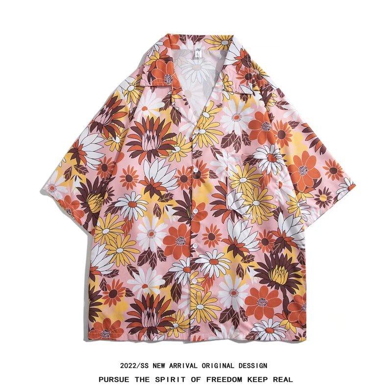 

Мужская рубашка с короткими рукавами и винтажным принтом. Летняя модная рубашка. Мужская и женская повседневная свободная рубашка больших размеров. Удобная тенденция.