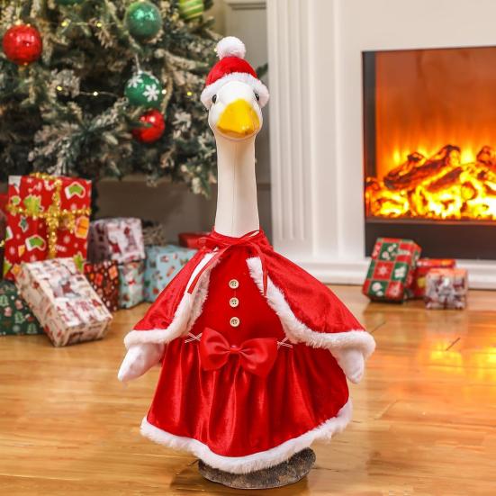 Christmas Mrs. Claus Goose Outfit for 23" High Cement/Plastic Goose Statue Red Velvet Dress Clothes with Cloak for Outdoor Garden Yard Lawn