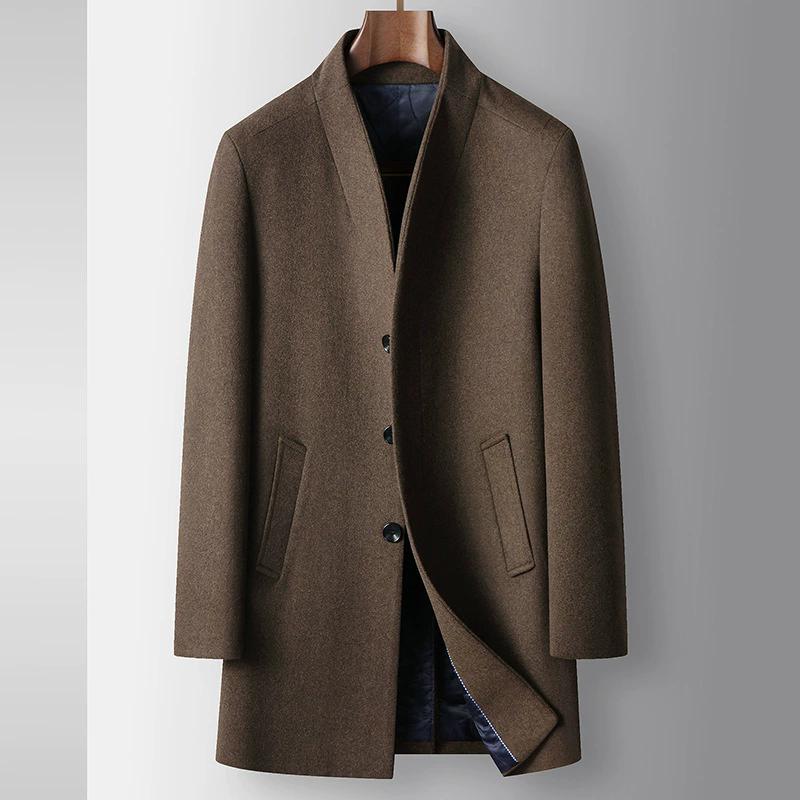 Winter Men Stand Collar Business Trench Coats Casual Long Jackets Male Cashmere Overcoats Man Woolen Blends Coats