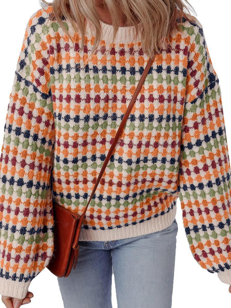Women's Fashion Multi-color Print Knit Pullover - Autumn 2025 Arrival
