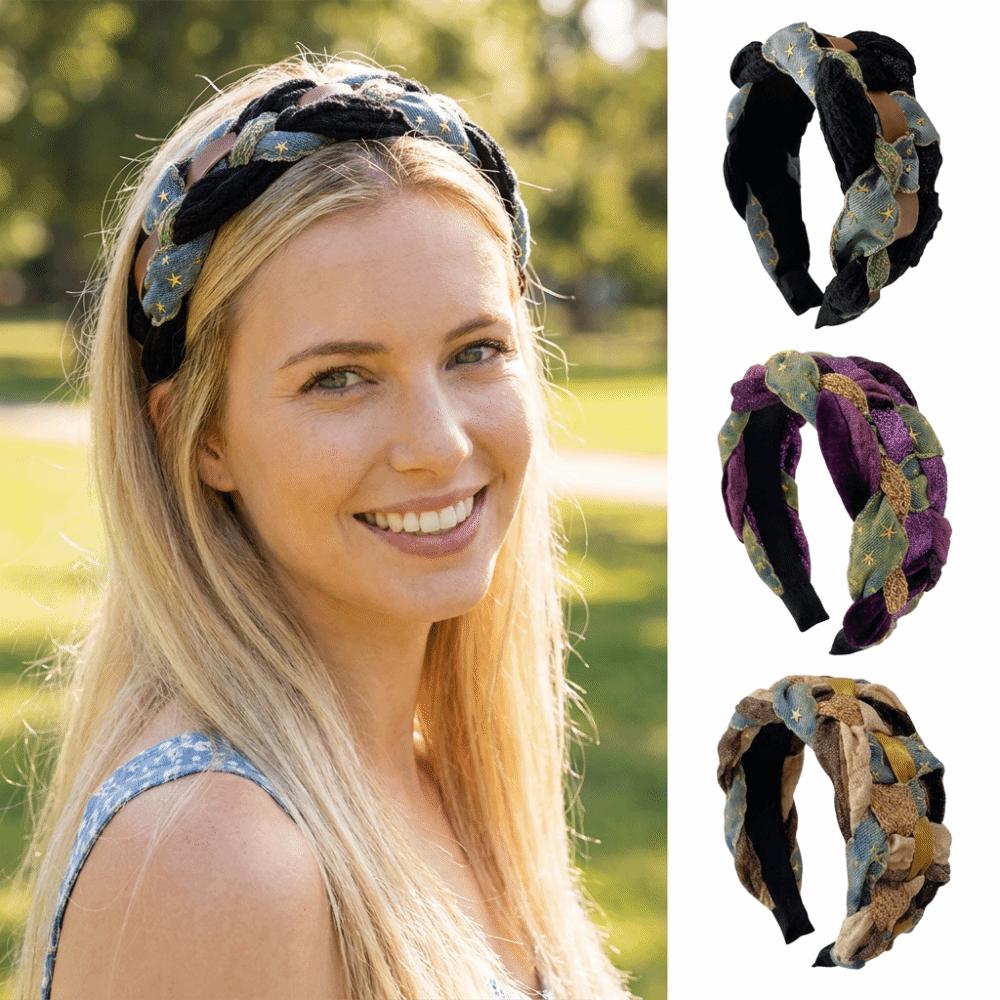 Bohemian Patchwork Headband Fabric Twisted Hairband Wide Hair Wraps  For Women Hair Accessory